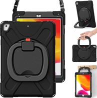 NIKCORP Zaštitna maska za iPad 8/7 10.2" s rotirajućim stalkom 360° držačem za ruku i naramenicom, crna